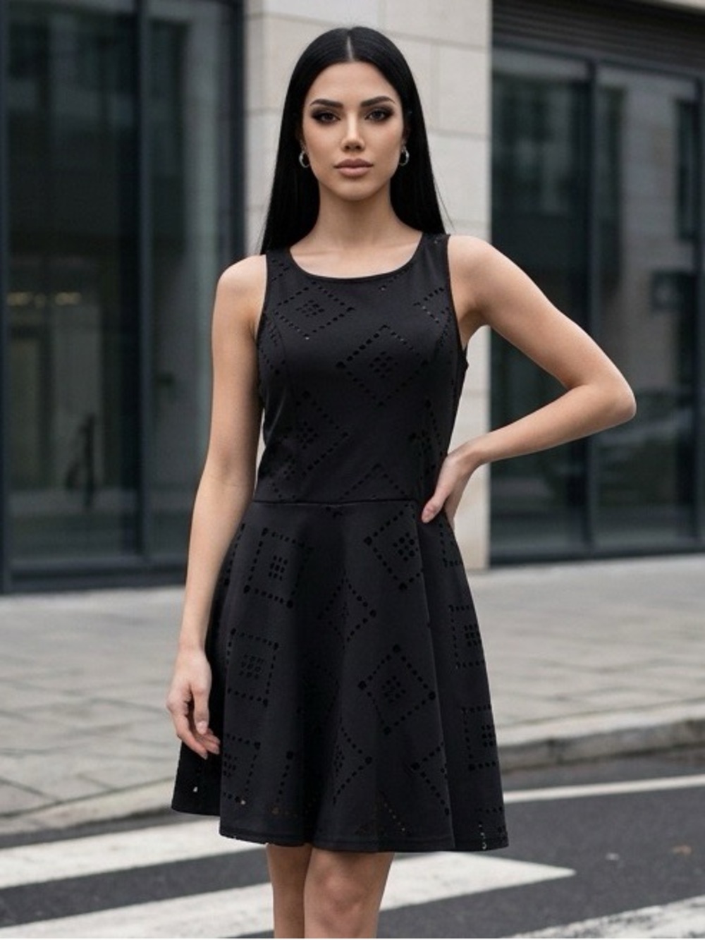 Material Girl Black Laser Cut Fit & Flare Skater Dress Size Small